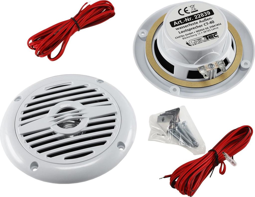 ChiliTec 22839 wasserfeste Außen-Lautsprecher "CT-40" 8 Ohm, 4", 60W, 120Hz-20KHz, PAAR