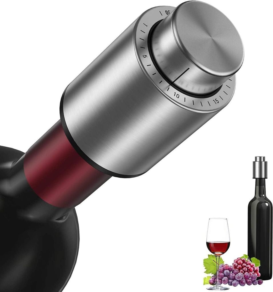 Wiederverwendbarer Vakuum-Weinflaschenverschluss mit Timer. Wein-Vakuumpumpe. Umweltfreundlich und tragbar – für Weinliebhaber.