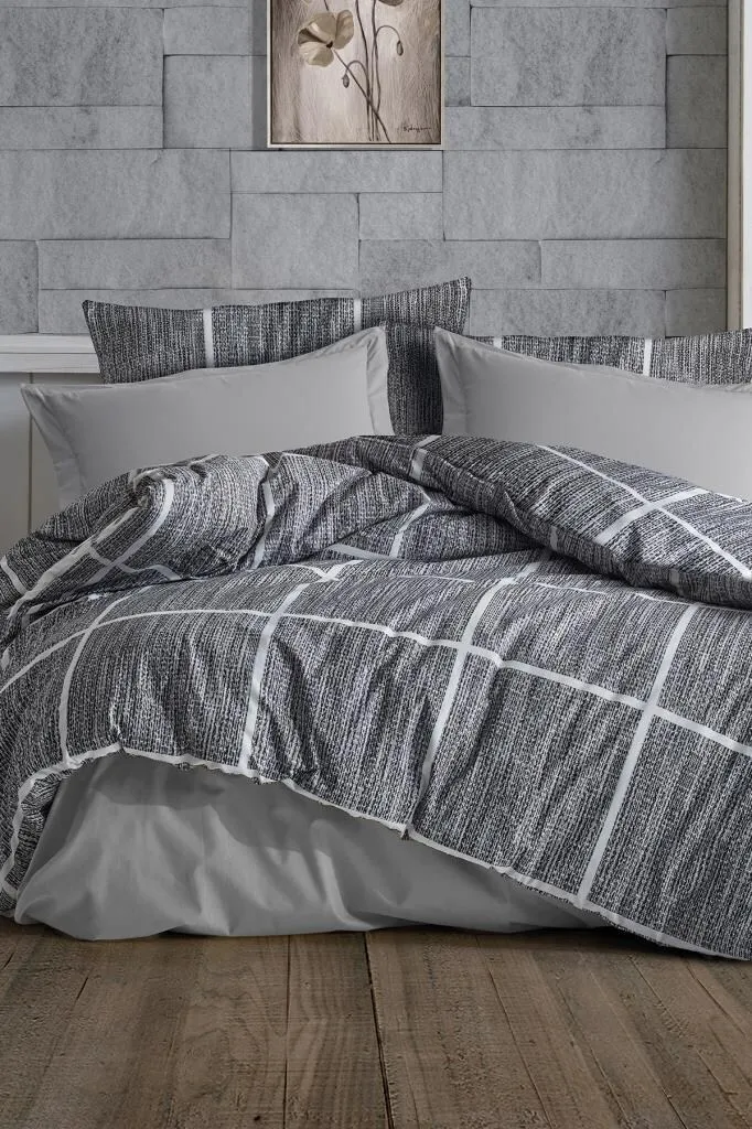 Housse de couette grise 195x220 cm Rian, coton majoritaire infroissable