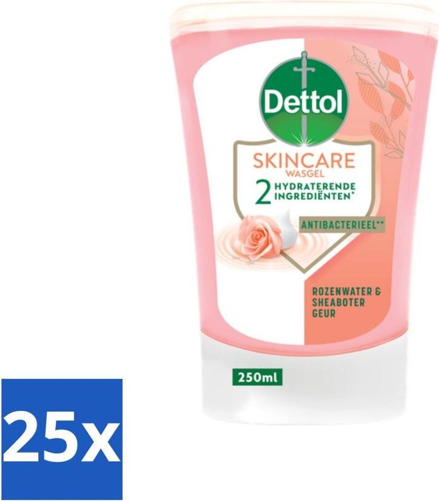 Dettol - Waschgel Nachfüllpackung - Hautpflege - Rosenwasser & Sheabutter - 250 ml - Vorteilspack - 25 Stücke