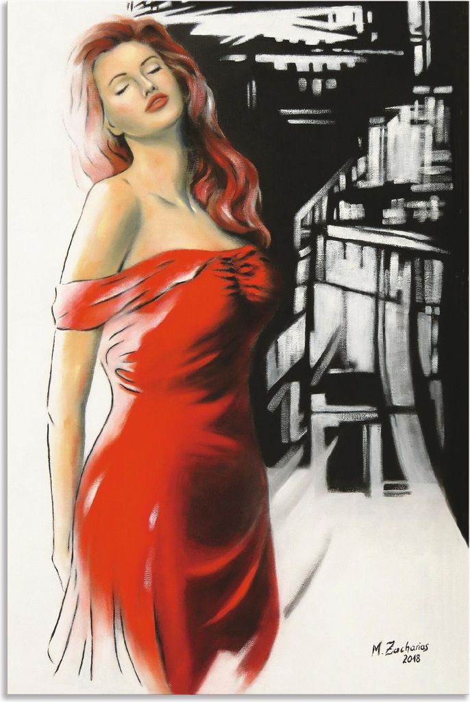 ARTland Wandbild Alu für Innen & Outdoor Schönheit im roten Kleid Größe: 20x30 cm