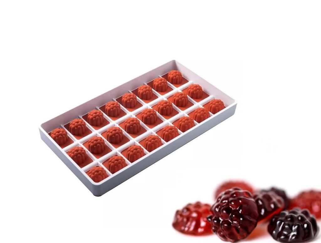 Geleeform Silikon für Weingummi Fruchtbonbons Karamell Pralinen 24 x Brombeere Antihaftbeschichtung Lebensmittelecht Profi-Qualität