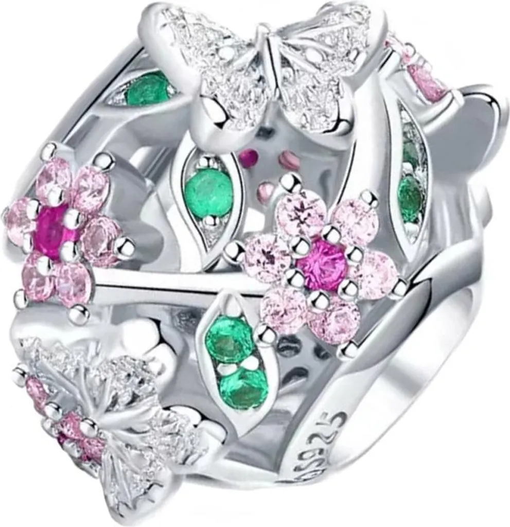 Charm Trusky Fiori Primaverili e Farfalle Argento 925 per Pandora