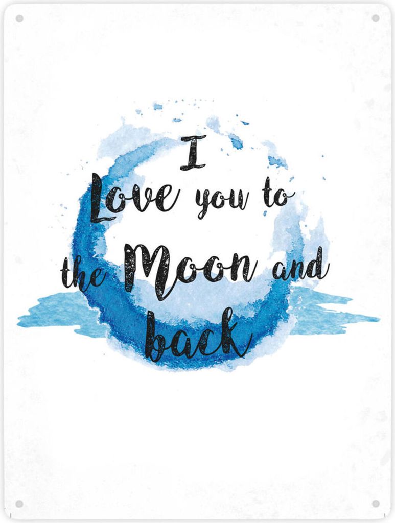 I love you to the Moon and back Valentinstag Metallschild XXL in 28x38 cm in