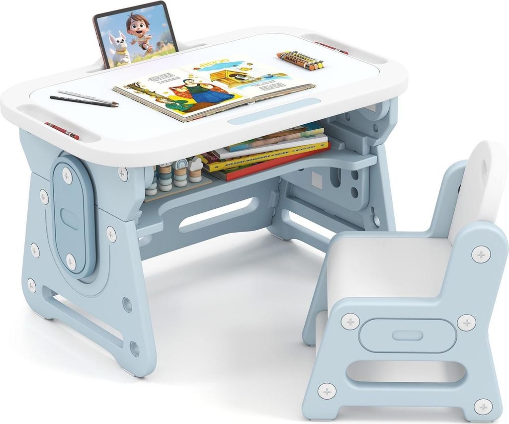 Verstellbares Kindertisch- und Stuhlset mit neigbarer Whiteboard-Tafel