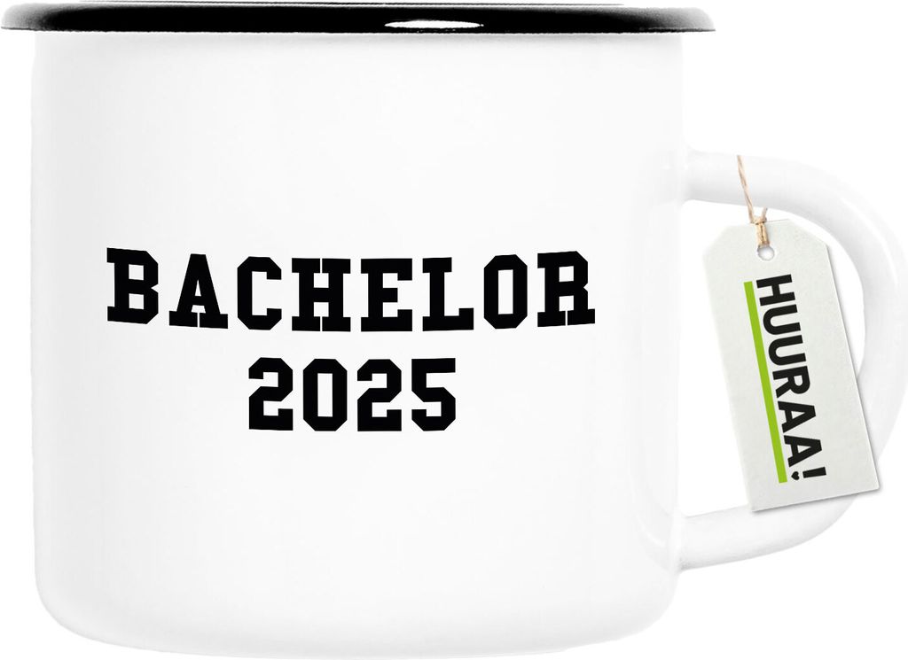 Huuraa Emaille Tasse Bachelor 2025 Abschluss 300ml Vintage Campingbecher Geschenkidee