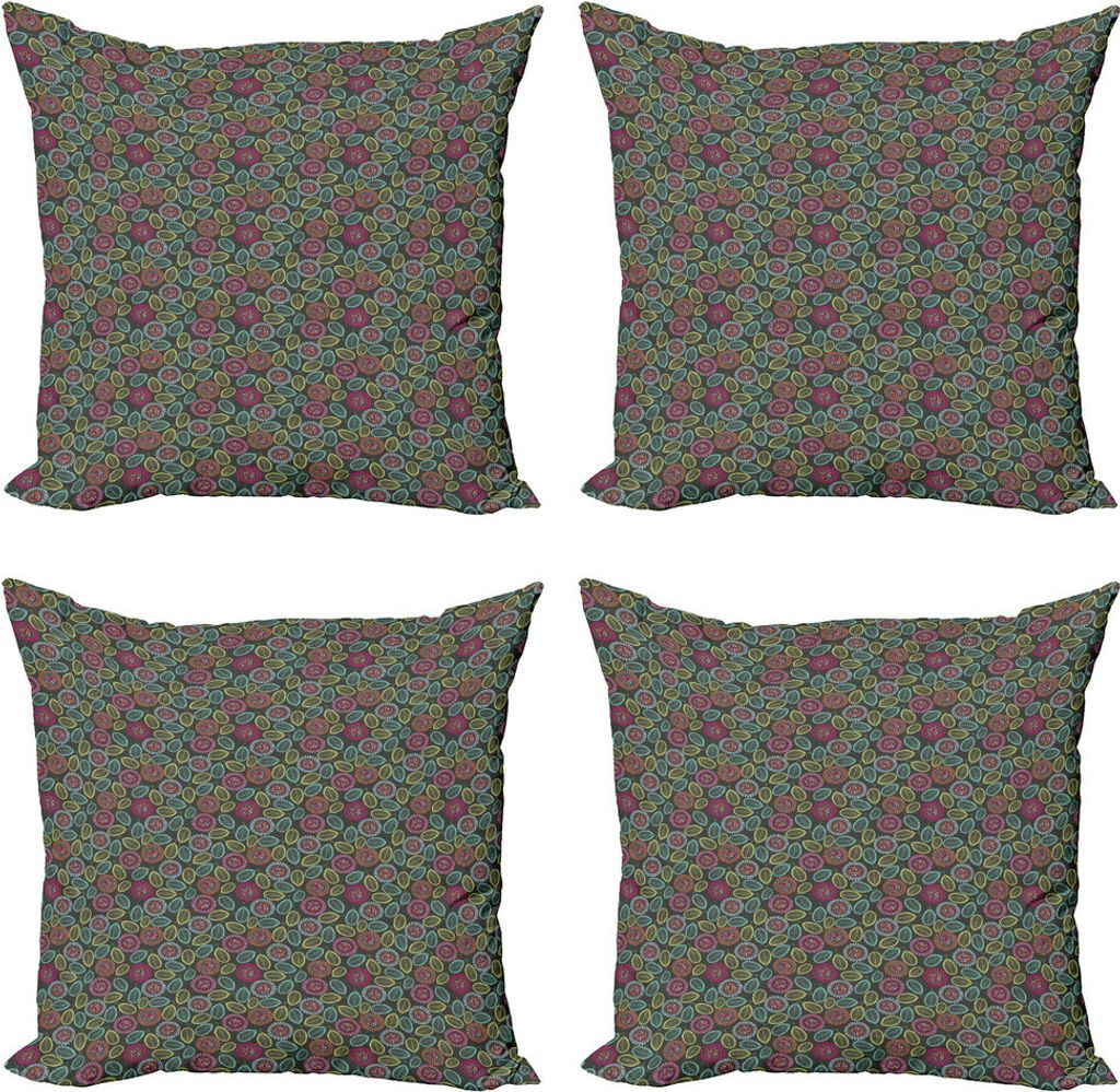 ABAKUHAUS Blume Kissenbezug Set (4 Stück), Zusammenfassung Laub in Blooms, Moderner Doppelseitiger Digitaldruck, 40 cm x 40 cm, Mehrfarbig