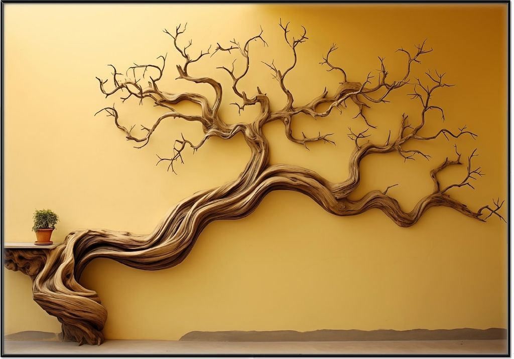 Wallario Wandbild Lebensbaum Skulptur, Größe: 70,30 x 100,30 cm, Poster mit schwarzem Aluminiumrahmen