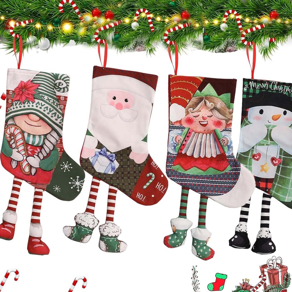 Allecto Premium - Set aus 4 großen Weihnachtsmann-Strümpfen für den Kamin - Weihnachtsdekoration und Füllung - Schaufensterdisplay