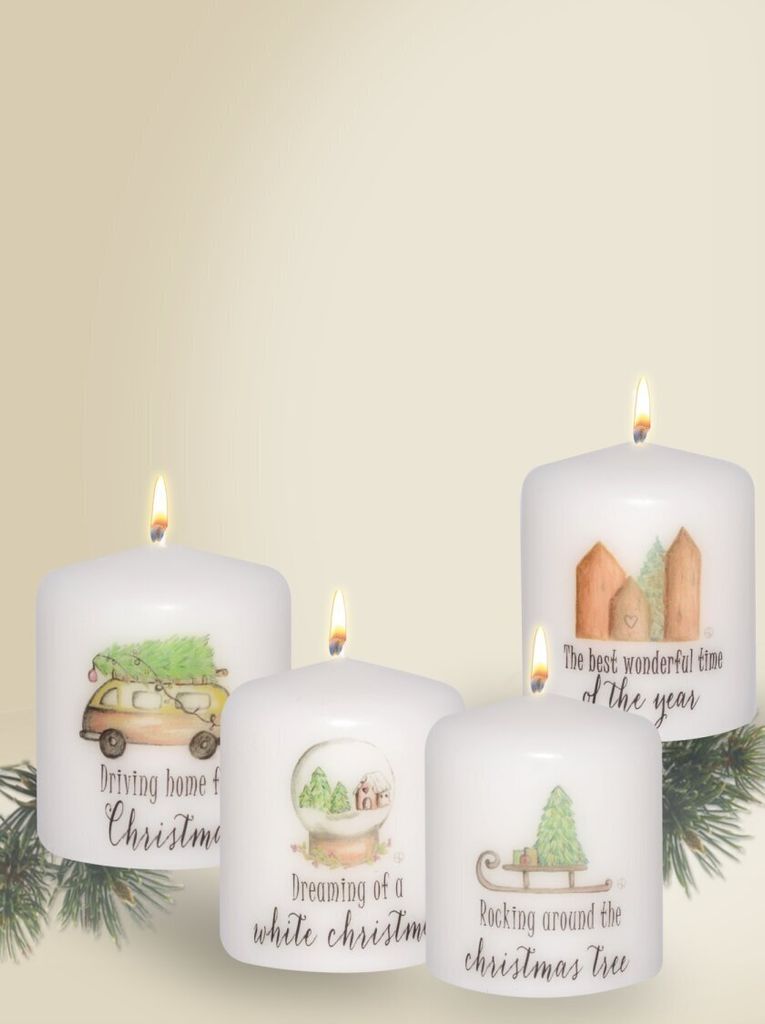 Weihnachtskerzen "Christmas" 4er-Set 60 x Ø 50 mm
