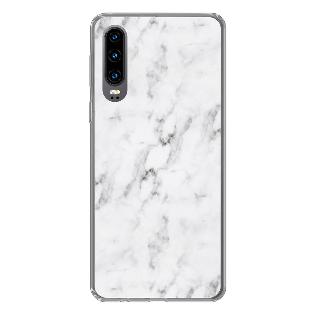 MuchoWow Handyhülle Schutzhülle Hülle für Huawei P30 Marmor - Luxus - Weiß - Grau - Marmoroptik Silikon Softcase Handy Hülle - Kartenbesitzer