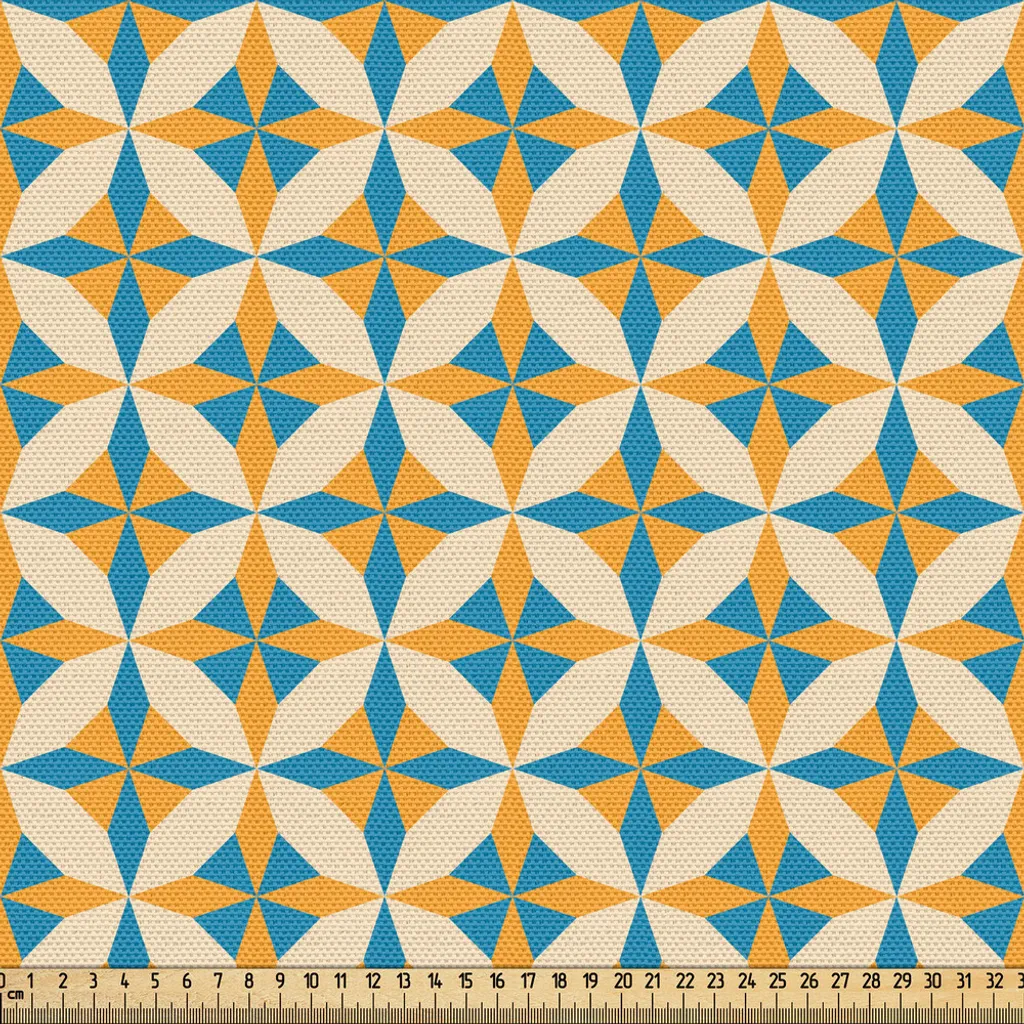 Tissu Imprimé Rétro Haute Qualité 148x300cm - Motif Géométrique Orange
