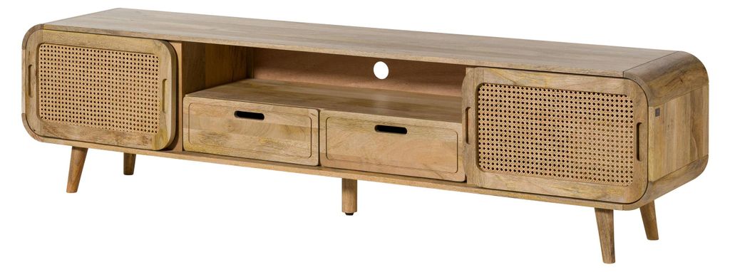 MASSIVMOEBEL24 TV-Board Mango 200x40x50 natur lackiert VALENCIA #123