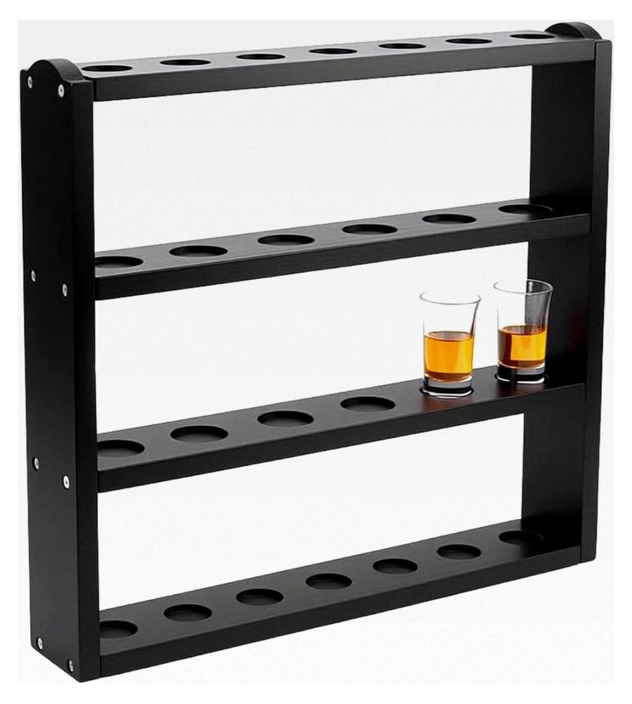Holz Schnapsglas Vitrine, 4-Schicht Schwarz Holz Schnapsgläser Halter Wandregale für Bar Sammlung, 43x40x7.5cm