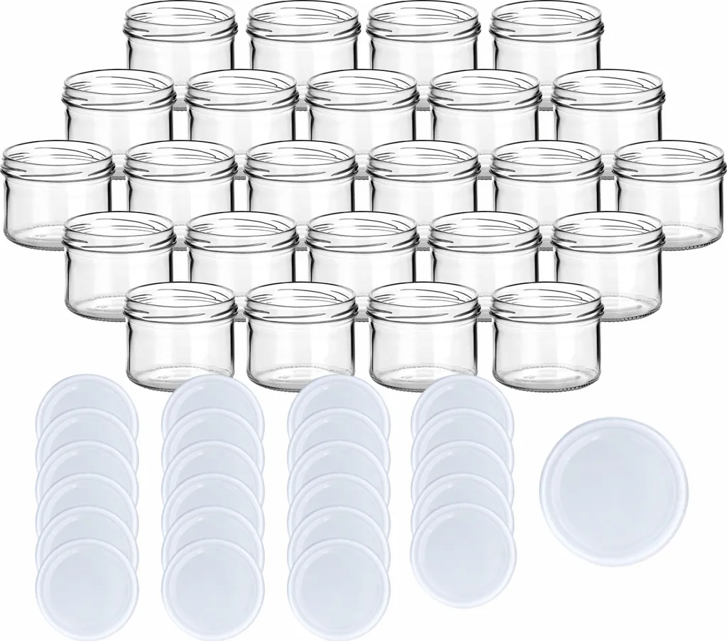 Set 24 Barattoli Vetro 230ml per Bomboniere e Marmellate Tappo Bianco