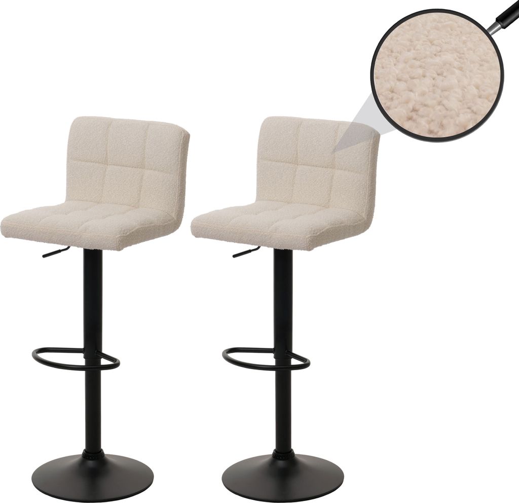 2er-Set Barhocker MCW-G87, Tresenhocker Barstuhl, höhenverstellbar drehbar, Stoff Boucle (450g/m²) MVG creme-beige