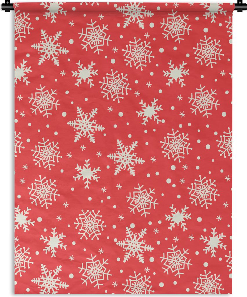 MuchoWow Wandteppich Wandbehang Muster - Schneeflocke - Weihnachten - Rot - Weiß 90x120 cm Tapisserie Dekoration Wandtuch - Wanddeko