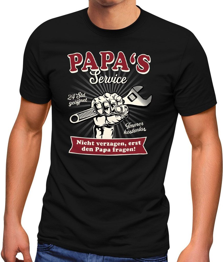 Herren T-Shirt Papa's / Opa's Service 24 Stunden geöffnet Geschenke zum Vatertag Spruch lustig Moonworks Papa schwarz L
