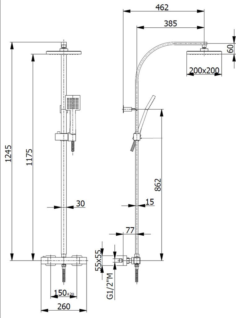 ROCK Duschsäule mit Thermostat-Armatur, Chrom