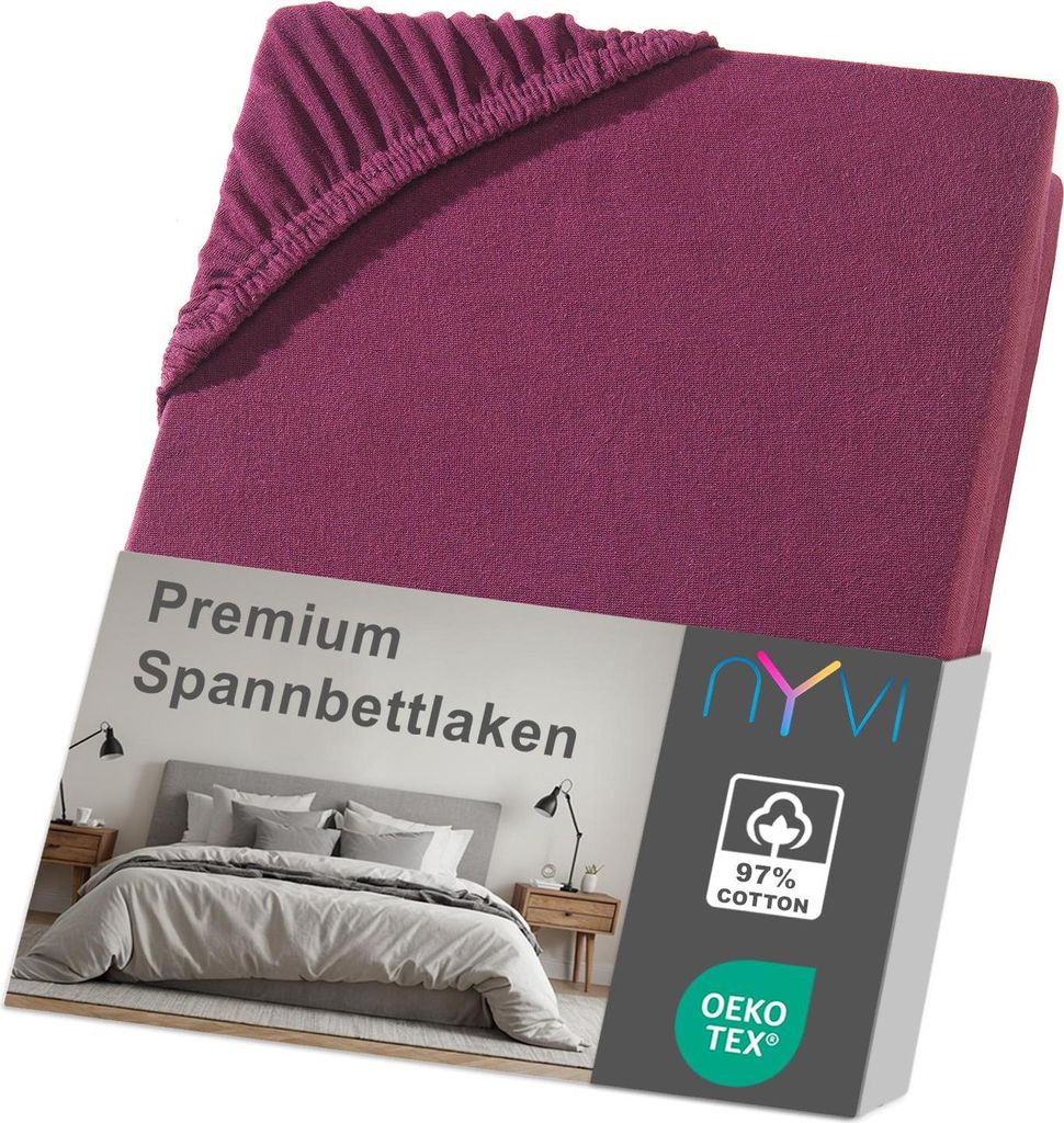 NYVI Spannbettlaken DreamScience Premium 140 - 160x220 cm bordeaux für Boxspringbetten bis 32 cm - Komfort Spannbetttuch, 190g/m², Einlaufschutz,...