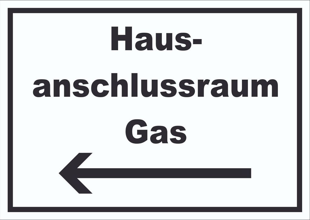 Hausanschlussraum Gas Schild mit Text und Richtungspfeil links HAR waagerecht A0 Rückseite selbstklebend