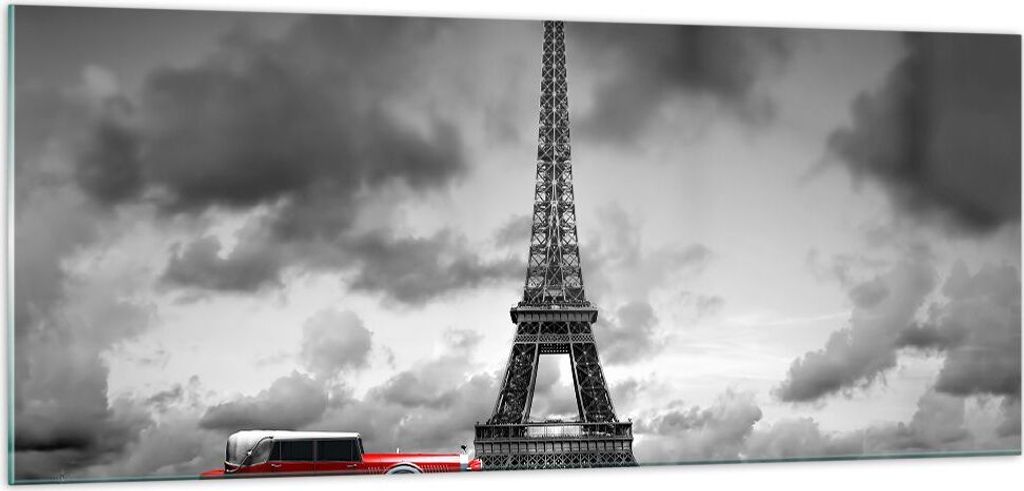 Bilder auf glas - Auto Eiffle Paris Stadt - 100x40cm - Glasbilder - Wandbilder - Kunstdruck - zum Aufhängen bereit - Wanddekoration aus Glas - Gla...