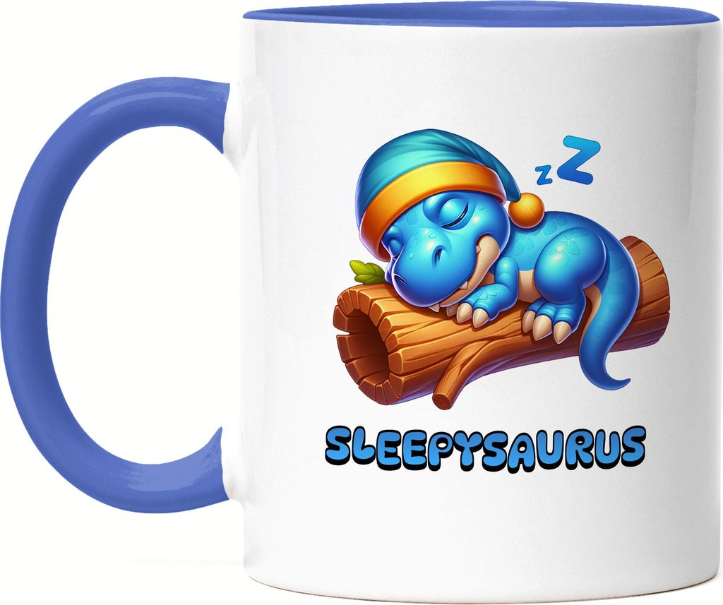 Sleepysaurus Tasse blau Dinosaurier Kinder Schlafen Einschlafen Schlafmütze Dino