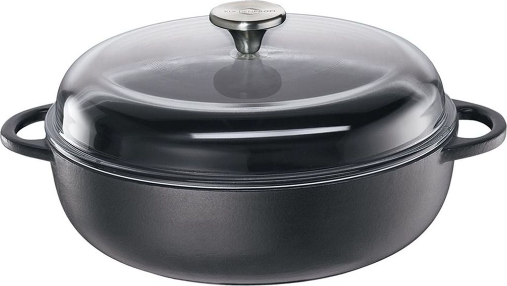 Küchenprofi Bauernpfanne mit Glasdeckel PROVENCE, 3,25 l, Schwarz, Keramik, Gas, Halogen, Induktion, Versiegelte Platte, Eisenguss, Schwarz, Eisen...