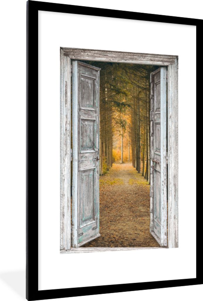 MuchoWow Gerahmtes Poster Wald - Herbst - Ausblick 60x90 cm - Poster mit Schwarzem Bilderrahmen Wandposter Rahmen Foto Bilder - Dekoration - Wand...