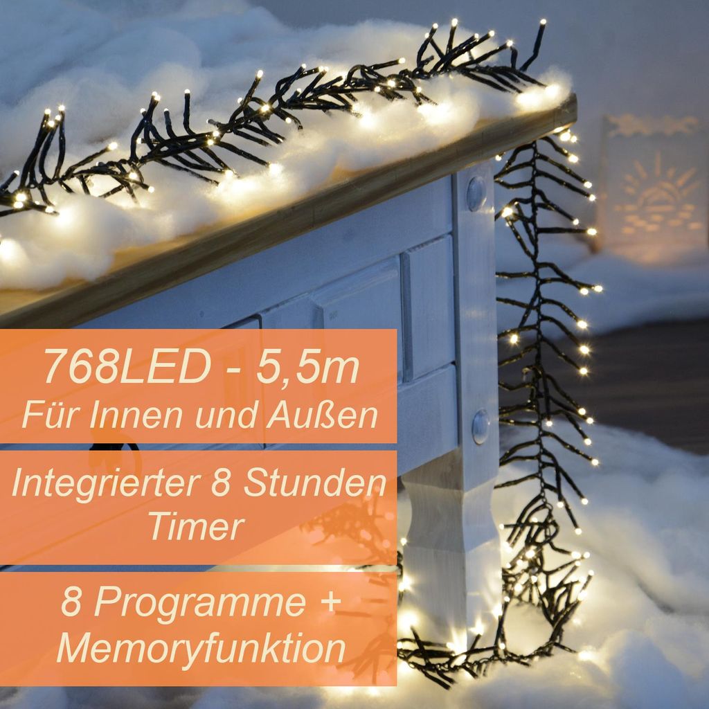 768 LED Clusterlichterkette 5,5m warmweiß mit Timer und 8 Produktbild 