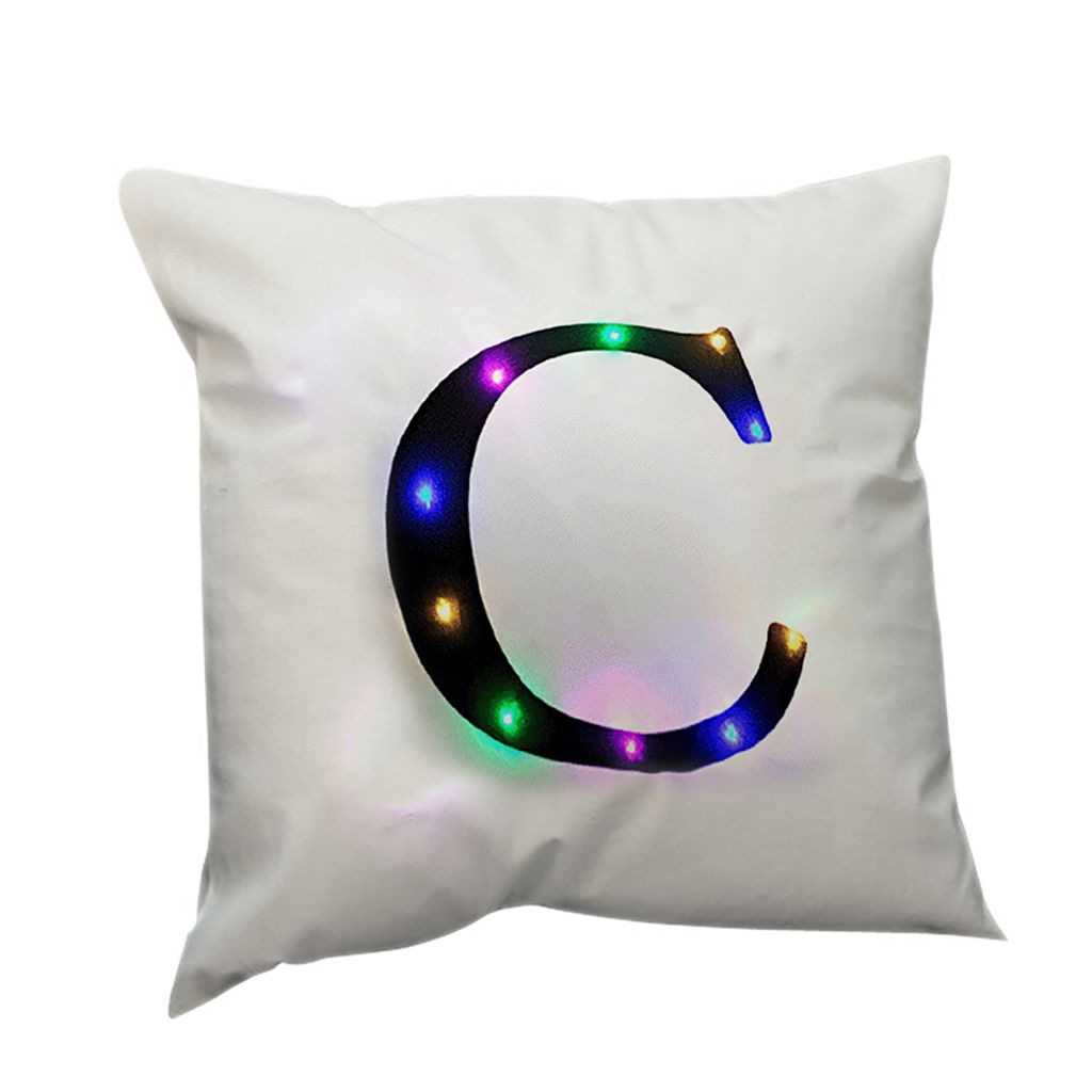 Kissenhülle atmungsaktive LED LED Light Flanell Buchstaben gedruckte Kissenbedeckung für Wohnkultur-Weiß C