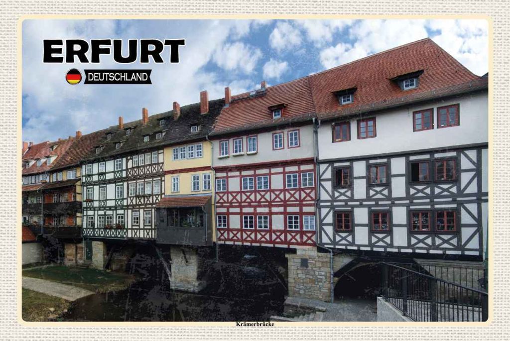 vianmo Holzschild 20x30 cm Erfurt Deutschland Krämerbrücke Bildmotiv Reisemotiv Abenteuer Reisen