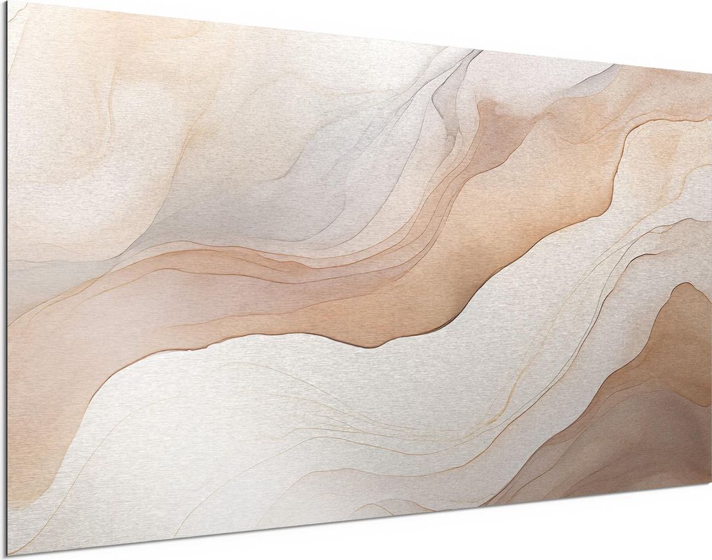 DEQORI Alu-Dibond Bild Silber 100x50 cm 'Wellen aus Sand' Wandbild Metall dünn Design