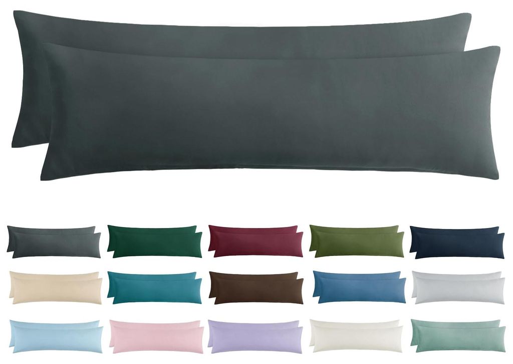 Kissenbezug 40x145 cm, 2 Stück - Kissenbezug für Seitenschläfer, 40 x 145 cm, anthrazit mit Reißverschluss, aus weicher Mikrofaser, .