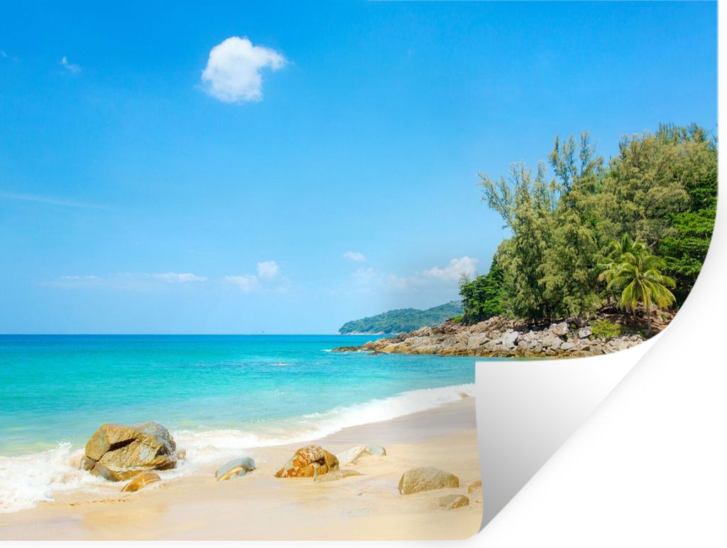 MuchoWow Wandtattoo Wandsticker Wandaufkleber Strand - Meer - Pflanzen - Tropisch 80x60 cm Selbstklebend und Repositionierbar - Faltenfrei