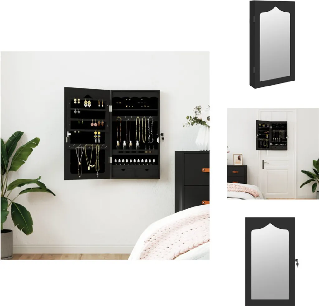 Armoire à bijoux murale avec miroir intégré noir mat gain de place