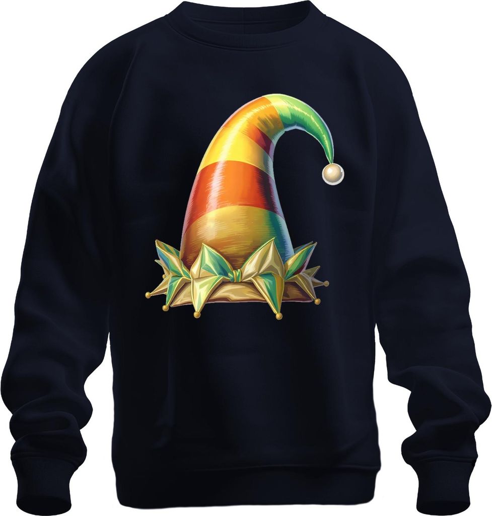 Joker Narrenkappe Karneval Fasching bunt gold glänzend lustig Uni Sweatshirt Pullover, Navy, XL