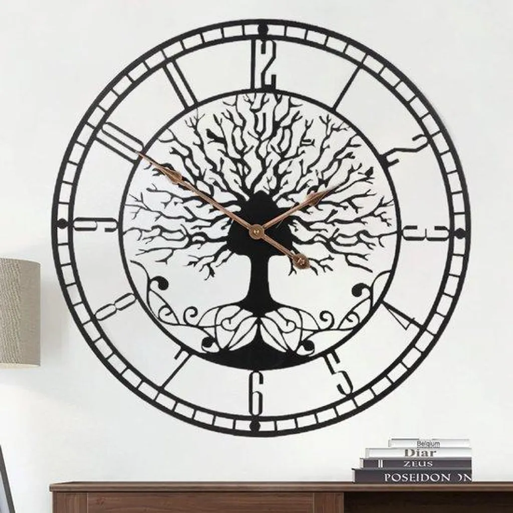 Horloge murale 61cm silencieuse sans tic-tac - Métal noir style Vintage
