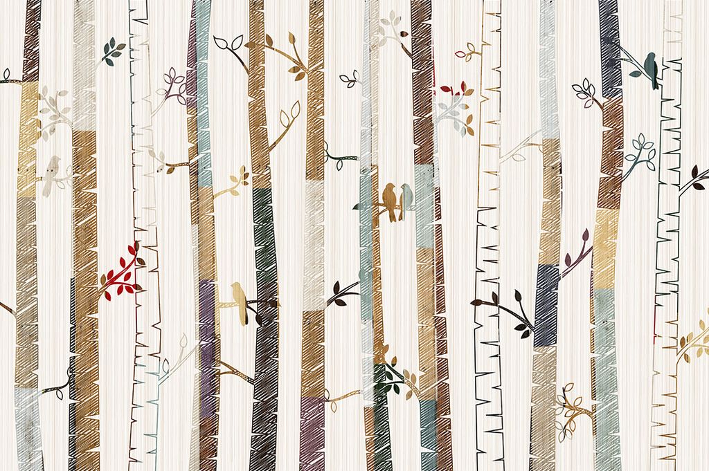 Muralo Fototapete Wald 312 (B) x 219 (H) cm Vlies Tapete Wandtapeten Vögel Bäume Wohnzimmer Schlafzimmer moderne Wandbilder XXL Landschaft Panora...