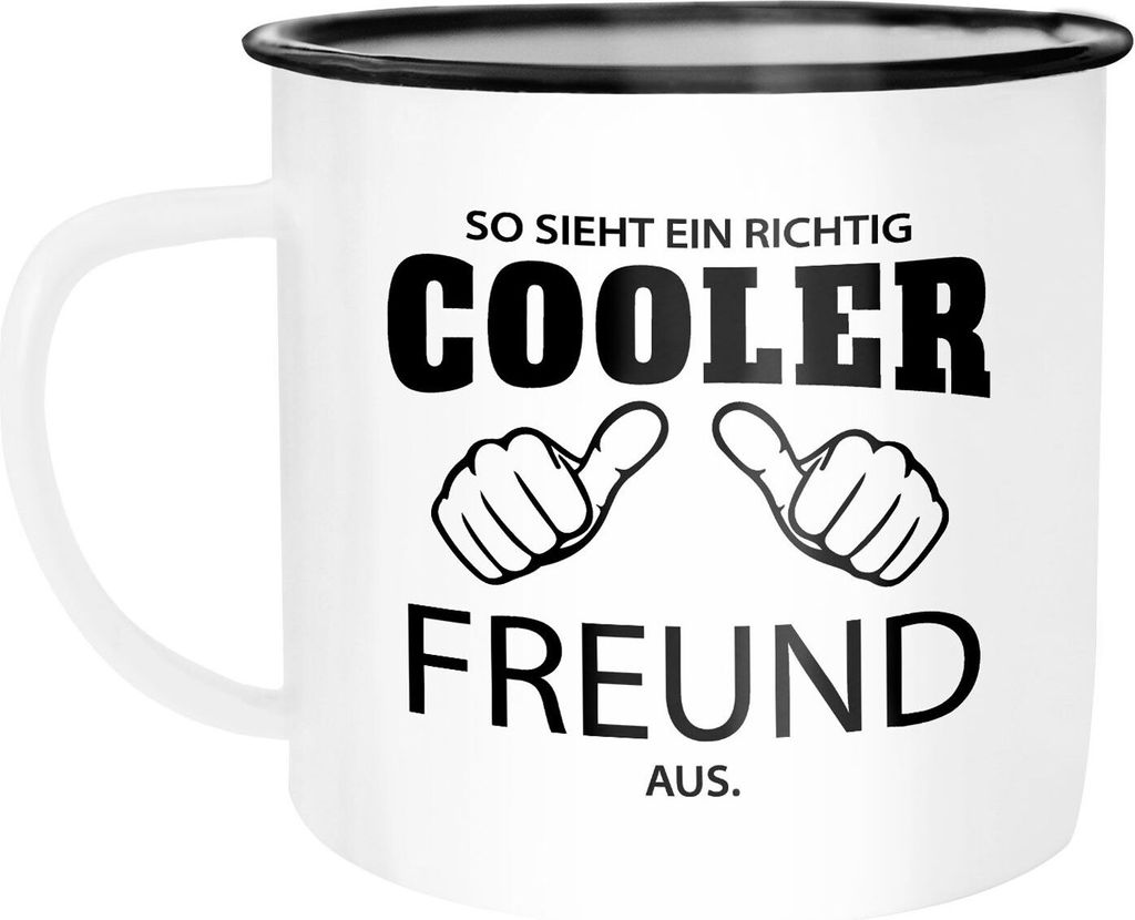 Emaille Tasse Becher So sieht ein(e) richtig coole Schwester Bruder Papa Opa Ima Mutter aus Familie Kaffeetasse Moonworks Freund weiß-schwarz...