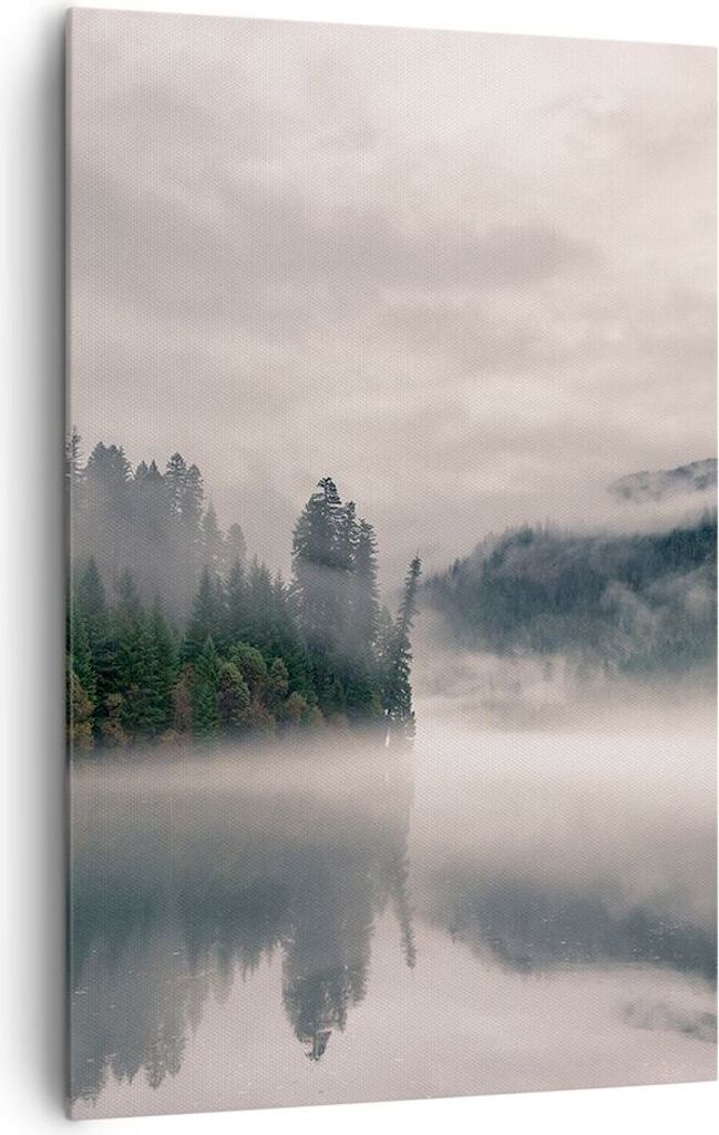 Bild auf Leinwand - Leinwandbild - Einteilig - Reflexion Nebel Landschaft - 80x120cm - Wand Bild - Wanddeko - Wandbilder - Leinwanddruck - Wanddeko...