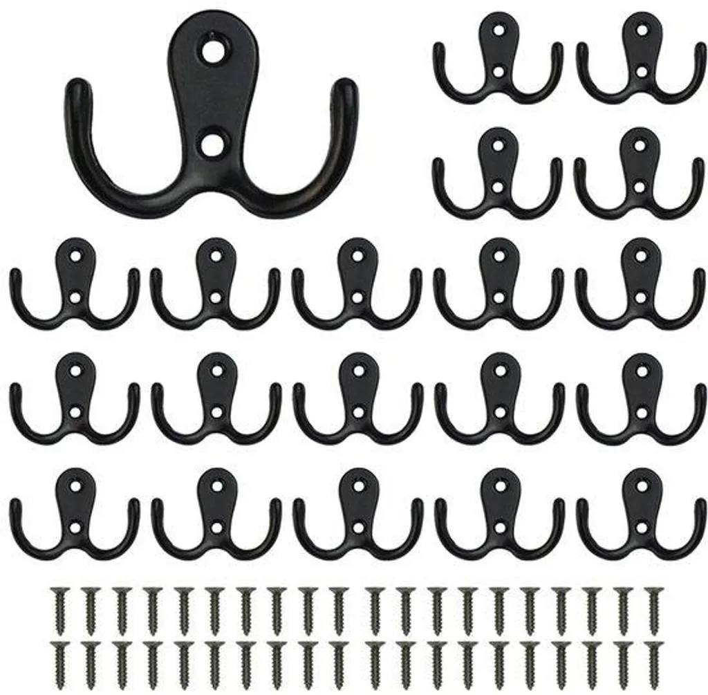 Patères doubles murales vintage noires 20 pièces pour porte-manteaux