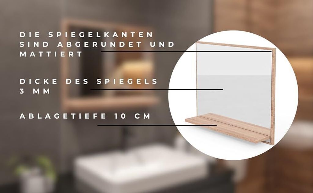 Koupelnové zrcadlo s poličkou Sonoma - V:50 x Š: 60 cm - Obrázek produktu 6