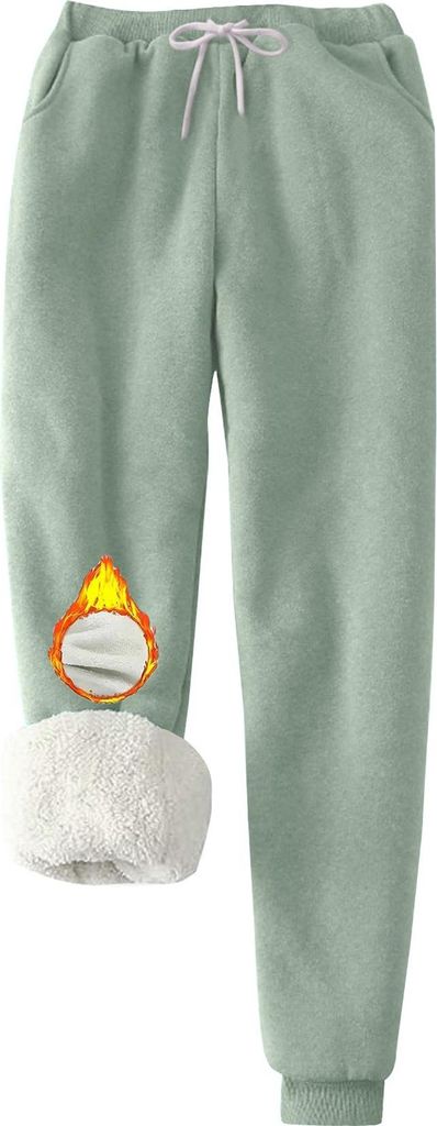 ASKSA Damen Jogginghose Warme Fleece Sporthosen Winter Thermo Gefuetterte Sweatpants Freizeithose mit Taschen (Bohnengruen,3XL)