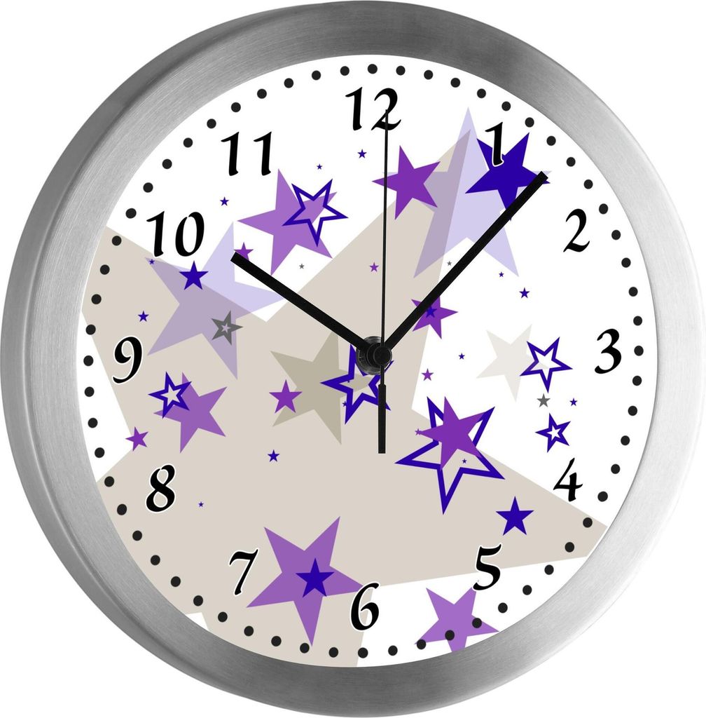 Funkuhr, Kinder Wanduhr, Kinderuhr, Kinderzimmer Sternenhimmel lila blau grau