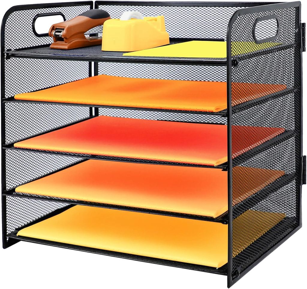 6 Fachkompartimente Metall -Dokumentschale, A4 Office Desk Organizer, Halter, Dateimagazin Briefpapier Schwarz