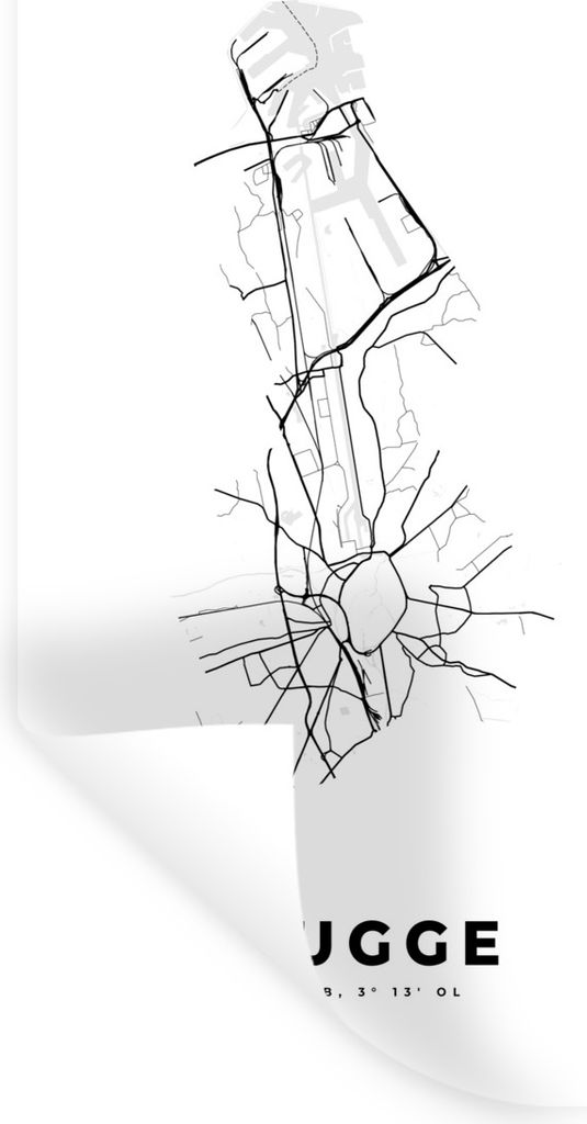 MuchoWow Wandtattoo Wandsticker Wandaufkleber Belgien - Brügge - Stadtplan - Karte - Schwarz und weiß - Karte 60x120 cm Selbstklebend und Repos...