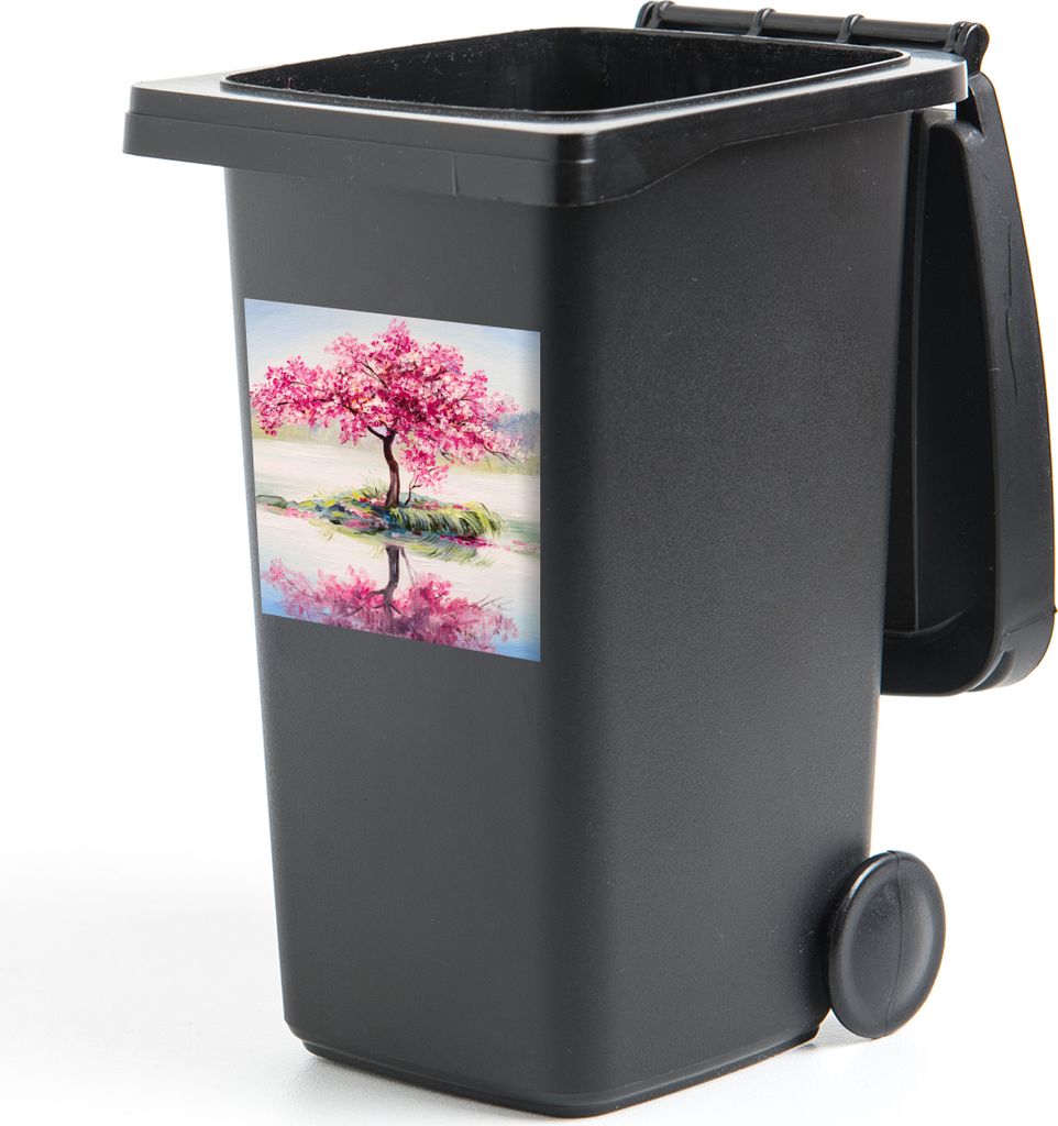 MuchoWow Mülltonnenaufkleber Gemälde - Blüte - Wasser - Ölgemälde 40x40 cm - Abfall-Aufkleber - Container - für Abfallcontainer