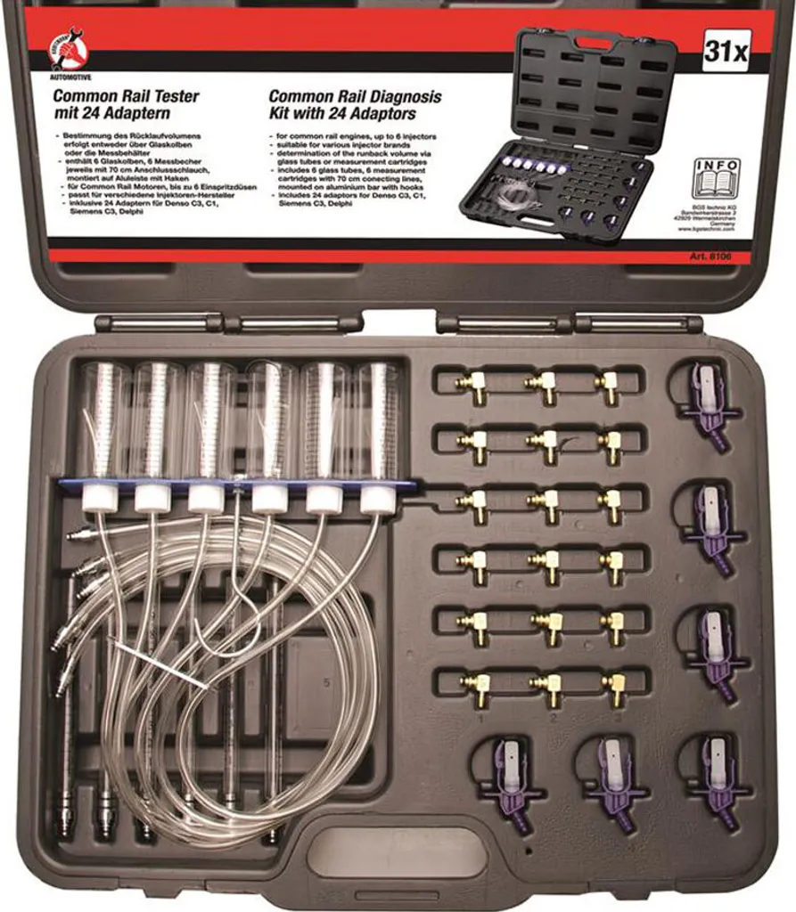 Testeur Common Rail KRAFTMANN 8106 haute précision avec 24 adaptateurs - 8