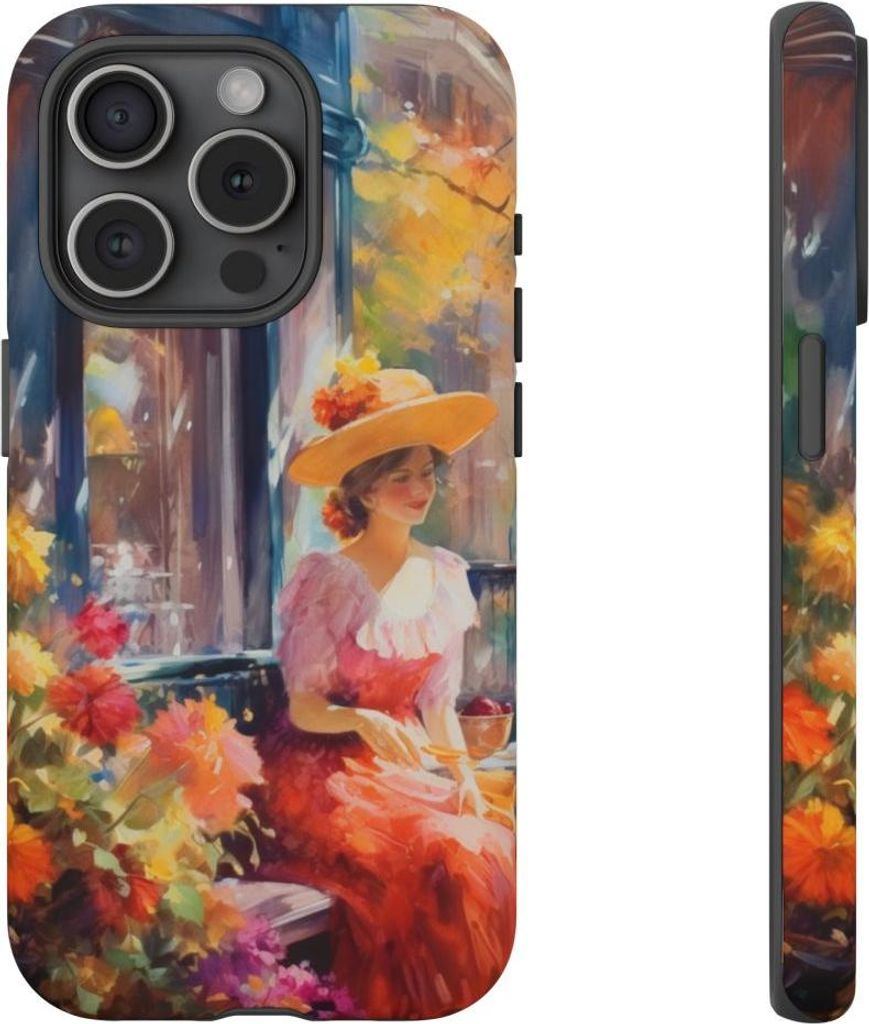 Frau im blühenden Garten – Handyhülle Kompatibel mit iPhone 15 Pro